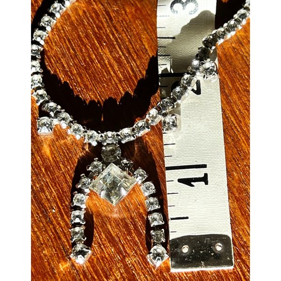 Vintage Silver Rhinestone Necklace With 1.25" Pendant Drop - Picture 4 of 4